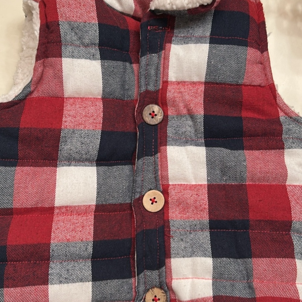 Mud Pie Cozy Cream and Red Plaid Vest
